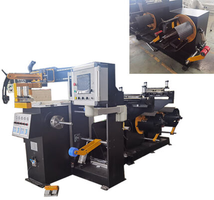 Automatische foliewikkelmachine voor transformator spoelen met 300 mm breed folie en twee folie ontkoelmachines